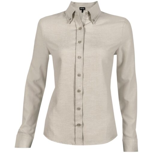 Ladies Long Sleeve Oxford Shirt - Stone