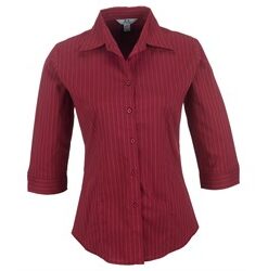 Ladies 3/4 Sleeve Manhattan Striped Shirt - Red