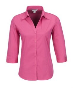 Ladies 3/4 Sleeve Metro Shirt - Fuscia