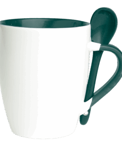 BW0061 - 345ml Ceramic Mug with Spoon | Bottle Green | STD