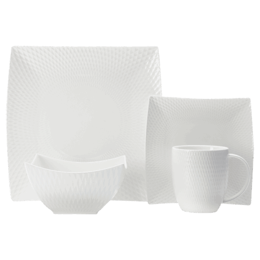 White Basics Diamonds Square Dinner Set 16 Piece | White | STD